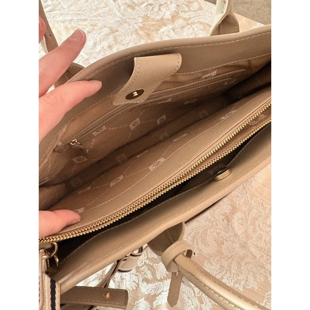 Anne Klein Tan Faux Leather Shoulder Tote Bag Gold Hardware for Women NWT